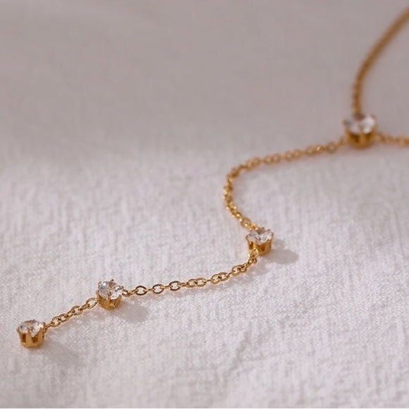 18K Gold Plated Cubic Zirconia Layered Long Pendant Necklace - Picture 6 of 9